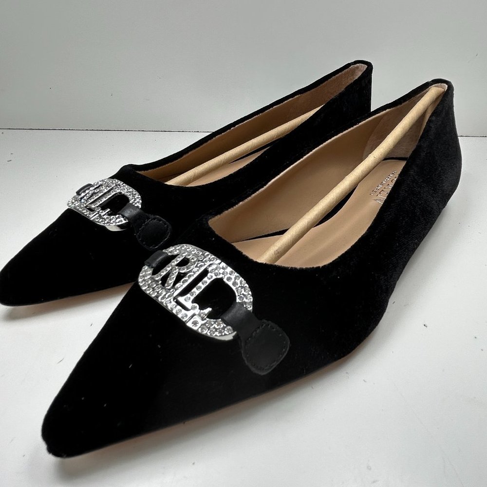 RALPH LAUREN Amory Velvet Crystal Embellishment Pumps Black Women’s Size 6 B